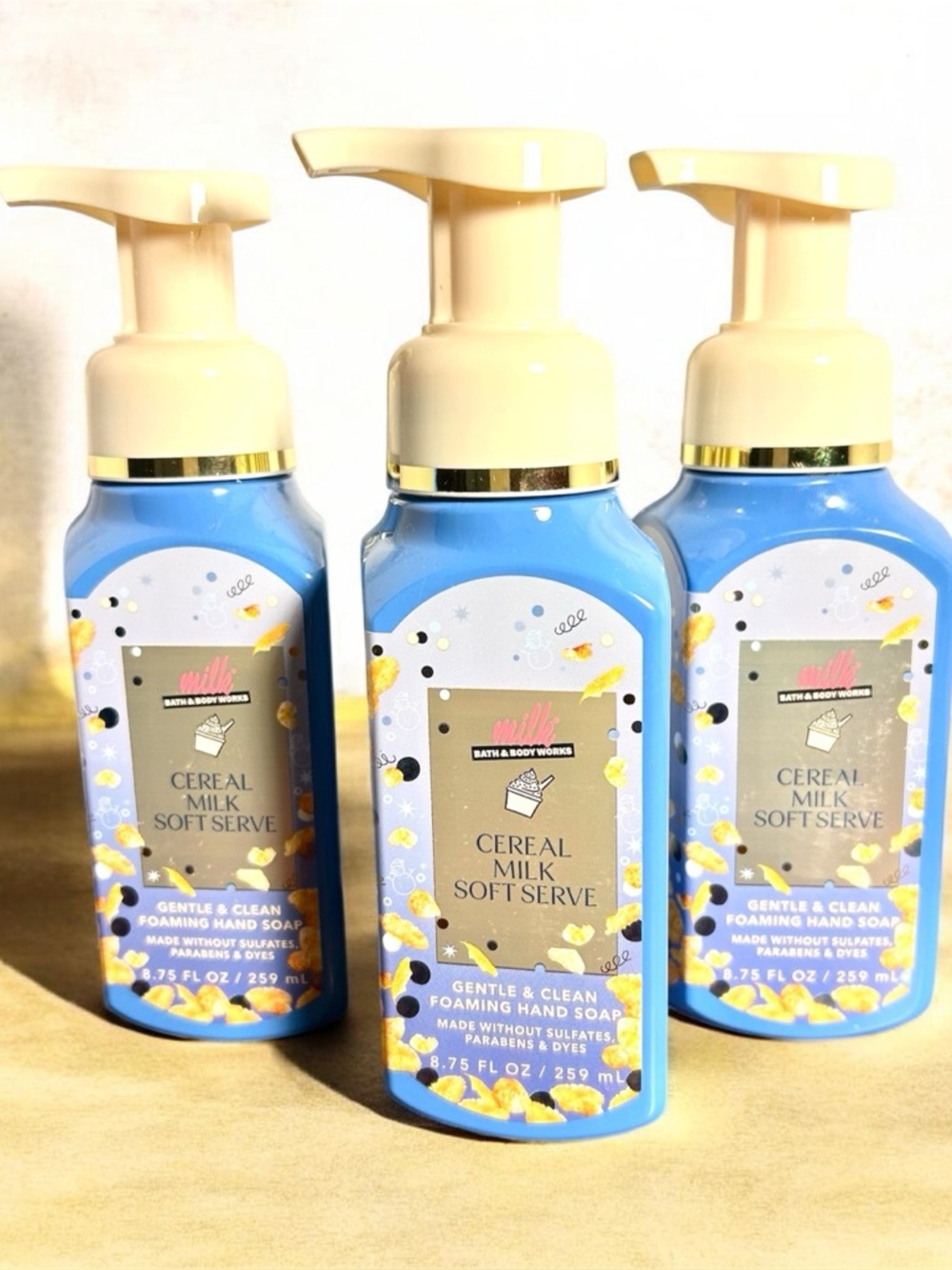 Bath & Body Works Cereal Milk Soft Serve Gentle Foaming Hand Soap X3 NEW